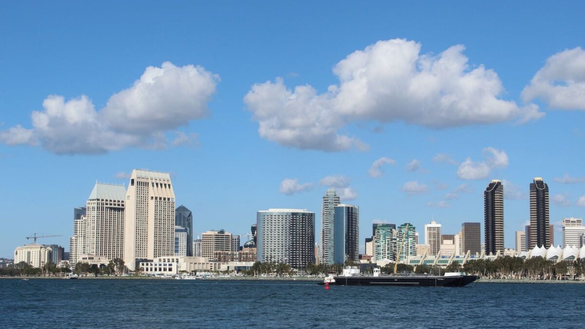San Diego downtown skyline viewed from across the bay on a clear day