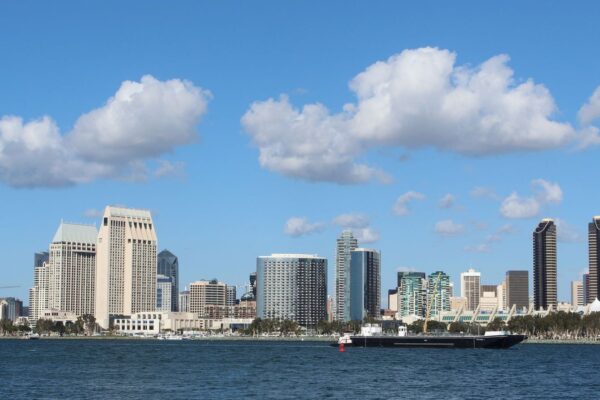 San Diego downtown skyline viewed from across the bay on a clear day