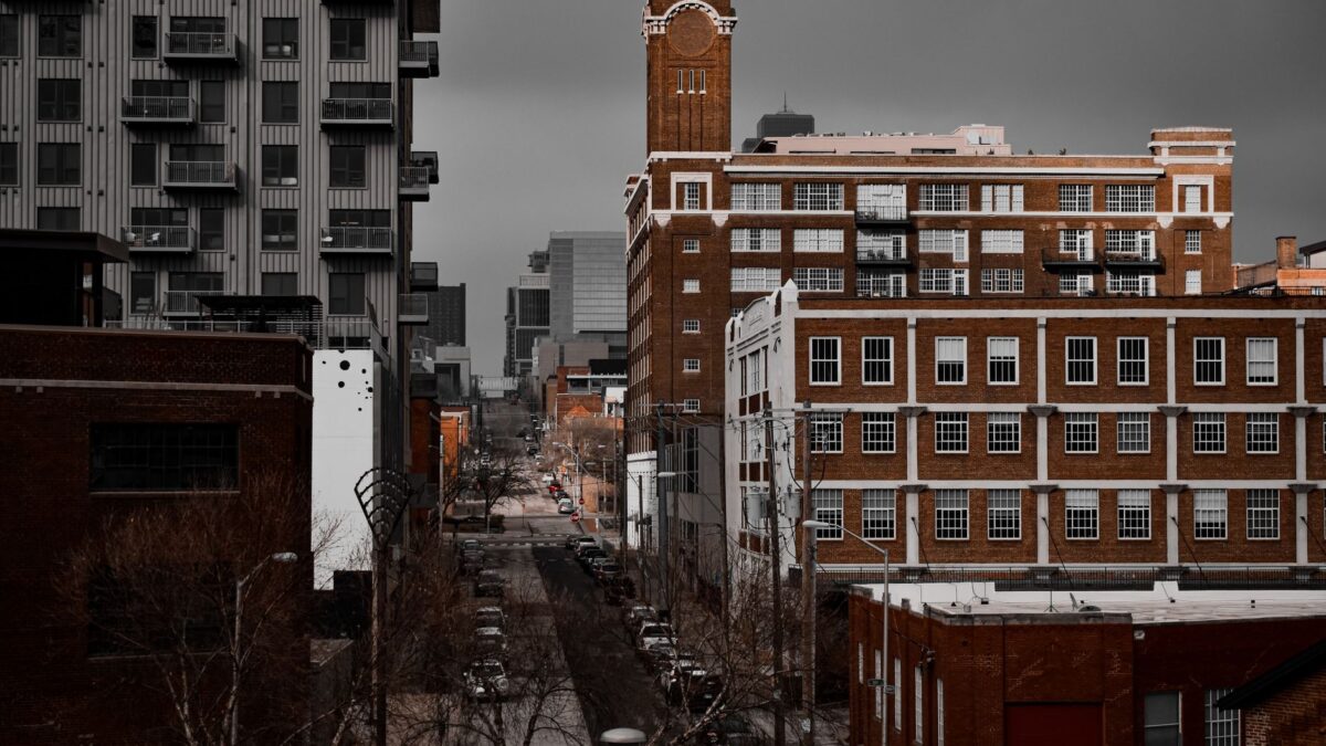 Kansas City urban landscape with historic brick architecture and modern buildings