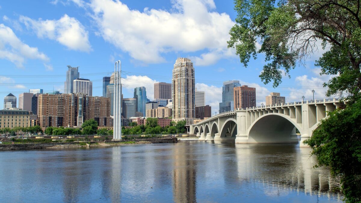 Minneapolis skyline along the Mississippi River