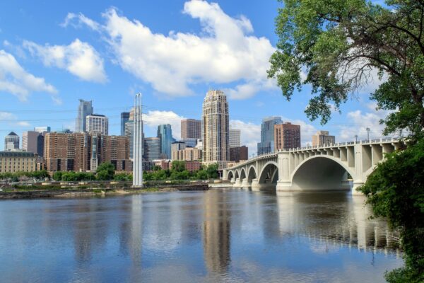 Minneapolis skyline along the Mississippi River