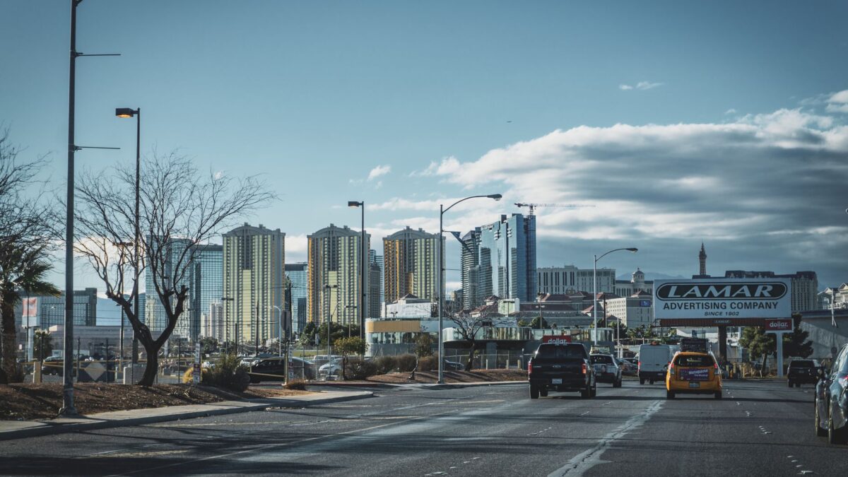 Las Vegas, Nevada skyline from a city street