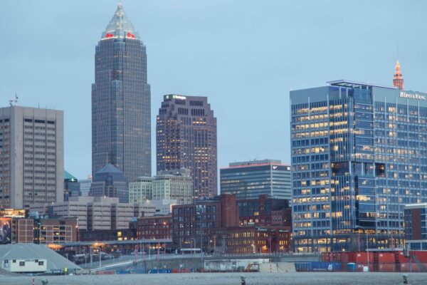 Cleveland downtown skyline at dusk — Cleveland tops Ohio's violent crime ranking