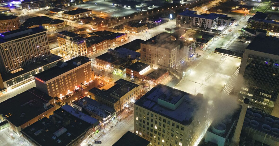 aerial view of a Minnesota city ranked drunkest in America