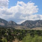 Snow-dusted Flatirons rising above Boulder, Colorado under a blue sky