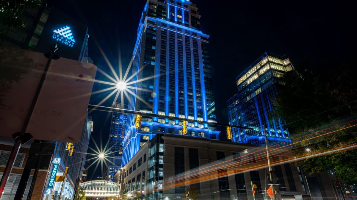 Charlotte, North Carolina uptown skyline at night