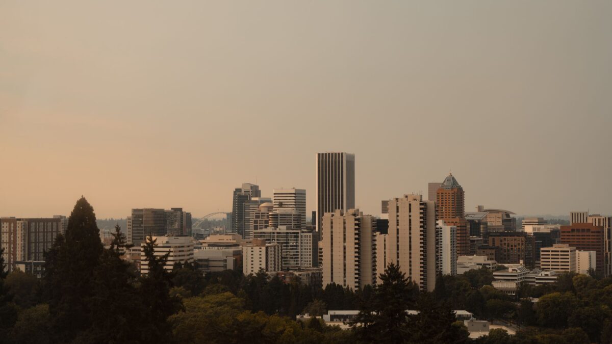 Portland Oregon skyline with Mount Hood