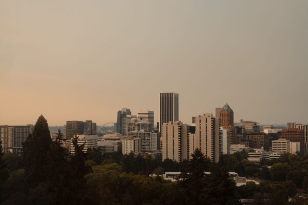 Portland Oregon skyline with Mount Hood