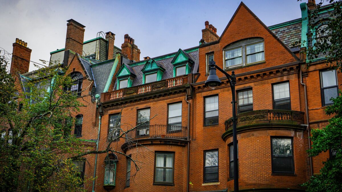 Historic brownstone street in Boston Back Bay