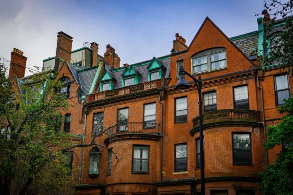 Historic brownstone street in Boston Back Bay