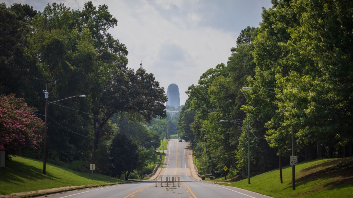 Tree-lined street in a North Carolina city